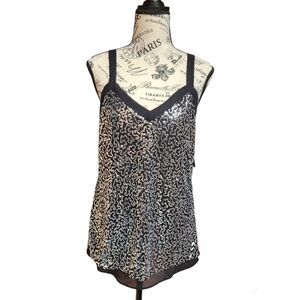 Modern Movement Black Silver Sequins Chiffon Tank Top Size Small NWT
